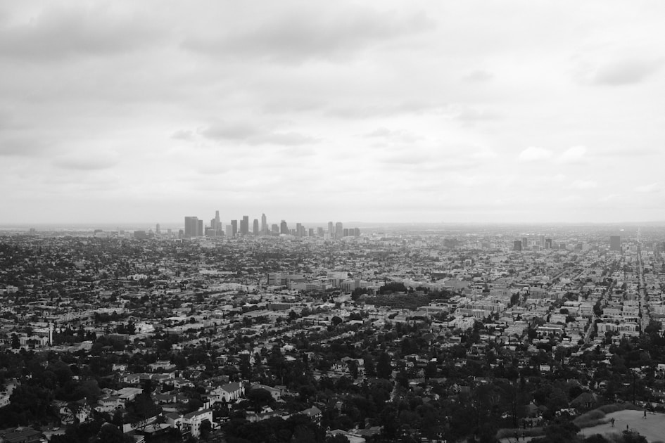 A black and white photo of a city