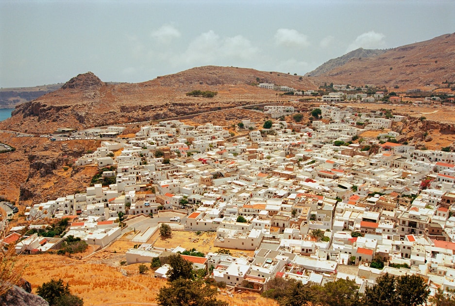 A view of a small town in the mountains