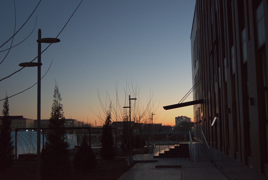 Sunset over an urban building.